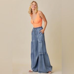 Wide Leg Chambray Pants